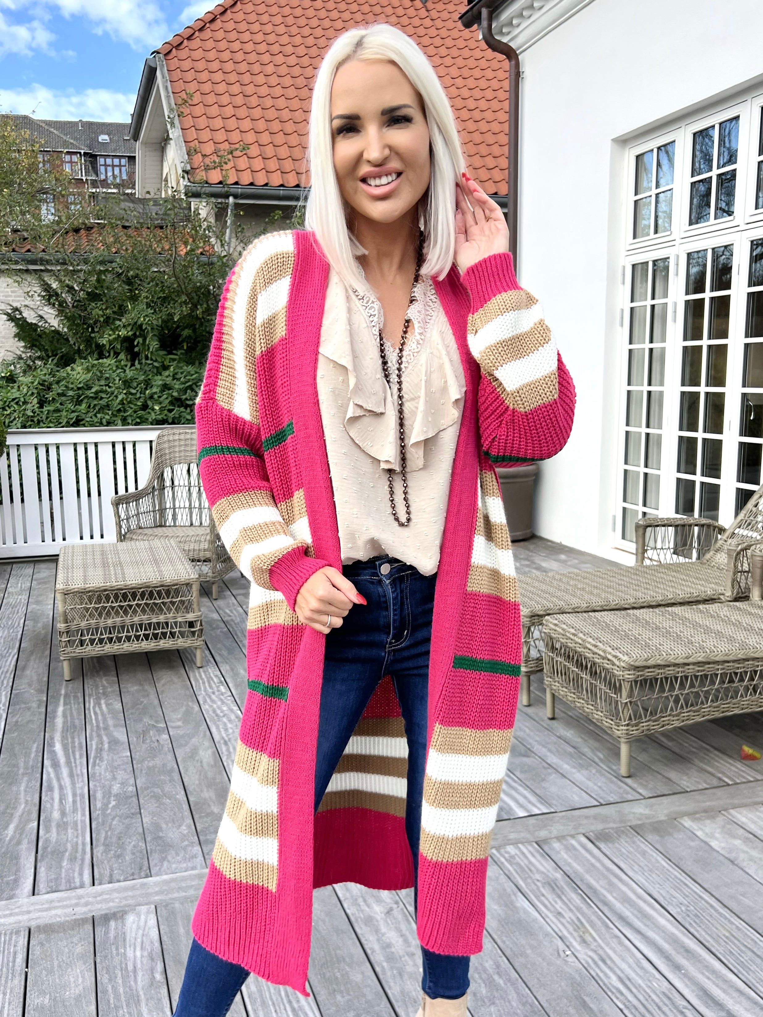 Mikla - Lang stribet cardigan i strik